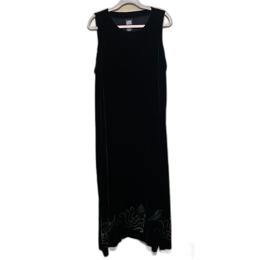 Blue Fish Clothing Black Velvet Maxi Dress Size 22 Handpainted Artsy Whimsygoth